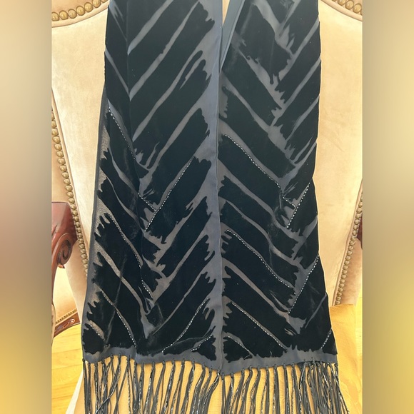 Ellen Tracy Silk and Velvet Beaded Scarf in Black - Picture 1 of 11